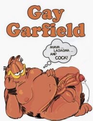 1boy anthro balls big_balls big_penis black_stripes cooper_black domestic_cat english_text erection felid feline felis foreskin fur garfield_(series) garfield_the_cat gat0pussy24 genitals half-closed_eyes hi_res huge_balls huge_penis humanoid_genitalia humanoid_penis inner_monologue male male_only mammal moobs narrowed_eyes nipples nude orange_body orange_fur overweight overweight_anthro overweight_male penis simple_background smile solo solo_male striped_body striped_fur stripes text thinking thought_bubble vein veiny_penis white_background