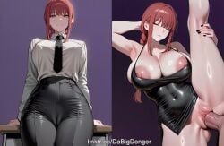 1boy ai-generated ai_generated black_dress black_nails dabigdonger_(artist) erect_nipples female light-skinned_female light-skinned_male makima_(chainsaw_man) multiple_views office_lady penis red_hair simple_background standing_sex standing_split straight suit_and_tie tagme thighs tied_hair vaginal_penetration video watermark yellow_eyes