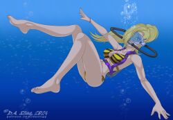 1girls 5_toes barefoot bikini blonde_hair blue_eyes dastigy eyes_open feet female female_only ino_yamanaka naruto naruto_(series) scuba scuba_gear scuba_mask scuba_tank soles solo solo_female solo_only toes underwater