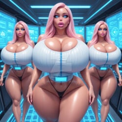 3girls ai ai_generated big_breasts bimbo bimbo_body bimbo_lips bimbofication bimbofied breasts dumb fake_breasts female female_focus female_only hi_res highres huge_breasts identical_girls large_breasts massive_breasts mind_break mind_control pinkprotocol round_breasts shiny shiny_breasts shiny_skin thong voluptuous voluptuous_female white_hair