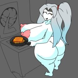 1girls angela_(lobotomy_corporation) areolae asinine247 barefoot bird's-eye_view breasts casual casual_nudity commission commissioner_upload completely_nude completely_nude_female cooking female female_only frying_pan full_body grilled_cheese huge_breasts kitchen lobotomy_corporation long_hair looking_at_viewer looking_back naked naked_female nipples nude nude_female open_mouth open_smile pan smile solo solo_female standing viewed_from_above