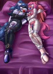 2018 anthro ball_gag belt blindfold blush bondage bound bound_together bound_wings breasts clothing collar crystal_pony_(mlp) duo equine fan_character female femsub footwear friendship_is_magic gag high_heels hitachi_wand leather legwear mammal multiple_girls multiple_subs my_little_pony nipple_chain nipple_clamp nipples nude pegasus rubber sex_toy shax_(artist) shaxbert shoes sleep_sack sleepsack stockings straitjacket submissive thigh_highs vibrator wings wispy_mist