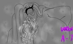 1ambiguous 1girl 2024 2d 2d_(artwork) 2d_artwork anon big_breasts breasts_bigger_than_head digital_art duo duo_focus erect_penis erection eyelashes greyscale heavensthroat oc offscreen_character original original_character saliva saliva_on_penis simple_background spiral_eyes steam text tongue tongue_wrap tonguejob