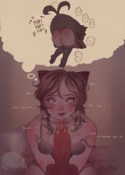 2d all_fours animal_ears blouse blush canine canine_on_human canine_penis cleavage clothing daydream doggy_style face_down_ass_up femsub feral feral_on_female feral_on_human feral_penetrating feral_penetrating_human horny horny_female human_female human_on_feral human_penetrated imagining imminent_bestiality imminent_sex interspecies light-skinned_female light_skin looking_at_penis mascara medium_breasts original original_character spiral_eyes submissive_human sweat sweatdrop sweetie_paw text thighhighs thought_bubble vaginal_penetration zoophilia