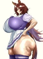 1girls 2d ass breasts breasts_bigger_than_head brown_hair clothed clothed_female female female_only horse_ears horse_girl horse_tail light-skinned_female light_skin limpbizkit sirius_symboli_(umamusume) skirt solo solo_female tagme tail thighhighs thighs tracen_school_uniform umamusume umamusume_pretty_derby white_background