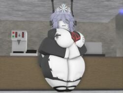 1female 1girls 3d android artist_request big_breasts blue_hair breasts breasts_on_table clothed clothing dream_game eunoia female female_only frozen_soul huge_breasts long_hair roblox roblox_game robloxian smile smiling solo solo_female solo_focus tagme tiara voluptous voluptuous_female white_body