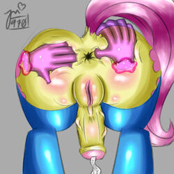 2014 anus ass breasts colored cum disembodied_hand distantcognition equine feral fluttershy_(mlp) friendship_is_magic fur futanari hair hands herm hermaphrodite horse intersex mammal multi_genitalia my_little_pony penis pony pussy rubber spreading stockings vein yellow_fur