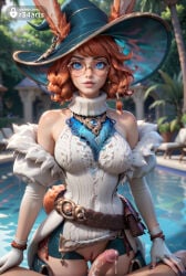 1boy 1boy1girl 1girls ai_generated animal_ears aurora_(league_of_legends) bare_shoulders blue_eyes blue_nails blurry blurry_background braid breasts brown_hair cable_knit clothed_female_nude_male cum cum_on_body dress ears_through_headwear elbow_gloves erection female fingerless_gloves freckles girl_on_top glasses gloves hat hetero hi_res jewelry league_of_legends lips looking_at_viewer medium_breasts nail_polish no_panties parted_lips penis pool pov pussy r34arts rabbit_ears rabbit_girl rabbit_tail riot_games round_eyewear short_hair solo_focus sweater sweater_dress tail twin_braids uncensored white_dress white_gloves witch_hat