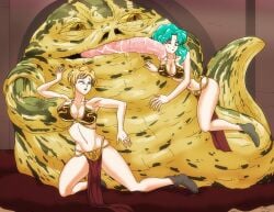 2girls bishoujo_senshi_sailor_moon blonde_hair femsub green_hair harem harem_girl harem_outfit hutt jabba's_palace jabba_the_hutt long_hair sailor_hat sailor_neptune short_hair slave slave_bikini slave_collar slave_girl slave_leia_(cosplay) slave_outfit star_wars submissive_female wadevezecha