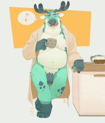 absurd_res anthro antlers bedroom_eyes belly clothed clothing countershade_face countershade_neck countershade_torso countershading deer flaccid foreskin fur genitals grey_body grey_fur grey_penis hi_res horn humanoid_genitalia humanoid_penis licking licking_lips looking_at_viewer male male_anthro mammal moose narrowed_eyes new_world_deer nipples open_clothing open_robe overweight overweight_anthro overweight_male partially_clothed partially_clothed_anthro partially_clothed_male penis pink_penis remulle_(artist) robe robe_only seductive solo speech_bubble standing teal_body teal_eyes teal_fur teeth tongue tongue_out whistling white_body white_fur