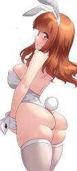 1girls 2024 2d blush bunny_costume bunny_ears bunny_girl bunny_tail bunnysuit female female_only girls_und_panzer huge_ass huge_breasts huge_butt huge_thighs kuzuryuu_kennosuke looking_at_viewer looking_back looking_back_at_viewer orange_eyes orange_hair schoolgirl takebe_saori white_background wide_hips