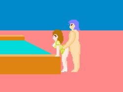 1boy 1girls animated areola_slip areolae ass breasts brown_eyes brown_hair cum cum_dripping_out_of_pussy cum_inside doggy_style ejaculation from_behind game_cg jermaneels mary_(sensual_quest) medium_breasts nipple_slip nipples penis pixel_animation pixel_art sensual_pleasure_2 sex skirt skirt_lift standing standing_doggy_style standing_sex thighs vaginal_penetration