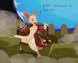 2026 3_toes anthro barefoot biped bottomless bottomless_anthro bottomless_female breasts clothed clothing coat digital_media_(artwork) feet female female_anthro flail fur genitals hi_res mammal melee_weapon mina_(mina_the_hollower) mina_the_hollower morning_star_(weapon) mouse murid murine nipples notched_ear open_clothing open_coat open_topwear outside paws red_clothing red_coat red_topwear rodent small_breasts solo toes topwear valrionwrites vulva weapon white_body white_fur yacht_club_games
