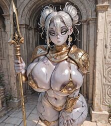 ai_generated amazon areolae big_ass big_breasts bimbo bimbo_body bimbo_lips black_eyes breasts_bigger_than_head calm clay_creature close_up cracked_skin creature curvy curvy_body curvy_female curvy_figure curvy_hips dark_areola dark_nipples dull_eyes emotionless emotionless_female golem grey_body grey_eyes hair_between_eyes heterochromia highleg_panties huge_breasts looking_at_viewer massive_breasts micro_bikini monotone_body navel nipple_bulge original original_character playful rizz servant slim_waist starlightnex story_in_description thick thick_ass thick_butt thick_hips thick_legs thick_thighs thigh_highs thighhighs thighs twintails warrior white_eyes white_hair wholesome wide_hips