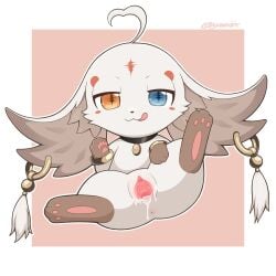 1:1 2026 abby_(wuthering_waves) absurd_res after_vaginal anthro anus big_ears biped blush blush_stickers brown_body brown_fur cel_shading cheek_tuft chibi clitoral_hood clitoris collar_tag digital_drawing_(artwork) digital_media_(artwork) ear_piercing ear_ring facial_markings facial_tuft feet female female_anthro forehead_markings front_view fur fur_tuft gaping gaping_vagina genitals half-closed_eyes handpaw head_markings head_tuft heterochromia hi_res hindpaw inner_ear_fluff inner_labia kuro_games licking licking_lips markings multicolored_body multicolored_fur narrowed_eyes paws piercing presenting presenting_vulva ring_piercing semi-anthro shaded solo spread_legs spread_vulva spreading tongue tongue_out tuft two_tone_body two_tone_fur urethra vulva white_body white_fur wuthering_waves zyuuniie