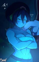 1girls abs armpits avatar_the_last_airbender blind blush confused female_focus hair_ornament huge_breasts mature_female mostly_clothed muscular muscular_female nickelodeon nickelodeon_animation_studio semidraws shiny_skin skimpy_clothes sokka solo_female sweat the_legend_of_aang thick_thighs tomboy toph_bei_fong wide_hips