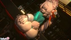 1girl 3d alcohol animal_ear_fluff animal_ears animal_nose aqua_shirt ass ass_focus ass_grab ass_support bar_(place) bar_stool blender body_fur braid breasts clothing cup daidaikon drinking_glass dutch_angle female from_behind furry furry_female grabbing_own_ass hair_ornament hand_on_own_ass huge_ass indoors leotard long_hair looking_at_viewer looking_back one-piece_thong one_eye_closed open_mouth rabbit_ears rabbit_girl rabbit_tail red_eyes shortstack sitting smile solo stool tail thong thong_leotard white_fur white_hair zenless_zone_zero zhao_(zenless_zone_zero)