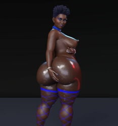 1girls 3d ass big_ass black_hair bobbywhore breasts bubble_butt dark-skinned_female dark_skin fat_ass female female_only fishnets huge_ass nipples nude oiled oiled_ass oiled_skin original original_character shiny_skin short_hair solo thick_thighs