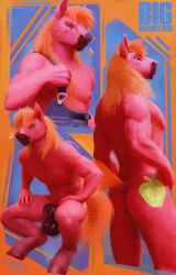 absurd_res animal_genitalia anthro anthrofied balls big_macintosh_(mlp) butt clothing cutie_mark digital_media_(artwork) earth_pony equid equine equine_genitalia friendship_is_magic fully_sheathed fur genitals hair hasbro hi_res hooves horse male mammal my_little_pony mythological_creature mythological_equine mythology nude overalls pony red_body sheath sidekick sitting smile solo standing tail