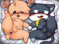 after_anal after_sex antlers balls ballsack bed bed_sheet bedding black_fur blue_eyes blush blushing brown_fur butt censored cumming cumming_from_anal_sex fangs feral fur gaping gaping_anus headgear headwear heavy_breathing hooves imminent_anal imminent_sex morgana_(persona) naked neckerchief neckwear pawpads paws pillow presenting presenting_hindquarters shortstack small_penis tail tails tony_tony_chopper white_fur young younger_male