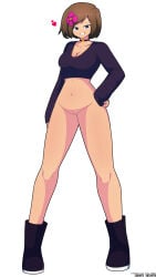 1girl 1girls bottomless brown_hair female female_only flower heart jenny_belle jenny_belle_(slipperyt) jenny_mod looking_at_viewer minecraft minecraft_girl pussy slipperyt