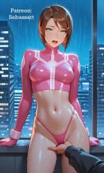 ahe_gao ai_generated blush bodily_fluids drooling erect_nipples erection exposed_midriff exposed_torso fingering fit human mature_female mature_woman navel paid_reward_available patreon pleasure_face sebassart sexy sexy_pose short_hair slim_waist solo superheroine sweat thick_thighs torso wet
