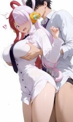 ai_generated big_breasts breasts buttons collar grabbing grabbing_from_behind one_piece panties shirt uta_(one_piece)