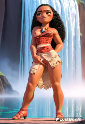 1girls ai_generated bare_shoulders black_hair breasts brown_eyes clothes_lift clothing_aside dark-skinned_female dark_nipples dark_skin disney disney_princess female_human female_masturbation full_body hi_res high_heels jewelry lips long_hair lustboxai masturbation moana moana_2 moana_waialiki necklace nipples no_panties one_breast_out panties_aside pussy sandals skirt skirt_lift small_breasts smile solo standing strapless thighs toes tribal tube_top uncensored very_dark_skin water waterfall wet wet_clothes