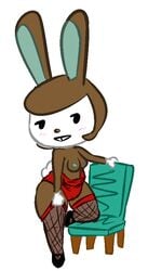 animal_crossing anthro blush breasts carmen_(animal_crossing) cooltime-fooltime fishnet fur furry green_nipples lagomorph mammal nintendo plain_background rabbit thick_thighs thigh_highs video_games white_background wide_hips