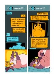 2026 anthro aroused aroused_anthro aroused_male belly big_belly big_butt big_penis black_body black_fur black_hair blush blush_lines border brown_body brown_fur butt canid canine cellphone comic cookie_(ruffythelion) dick_pic duo electronics elemental_creature english_text erection felid fur generation_7_pokemon genitals grindr hair hi_res holding_cellphone holding_object holding_phone holding_smartphone huge_belly huge_butt huge_penis hyper hyper_belly hyper_butt hyper_genitalia hyper_penis incineroar leaf male male/male mammal markings morbidly_obese morbidly_obese_anthro morbidly_obese_male multicolored_body multicolored_fur multiple_scenes muscular muscular_anthro muscular_male nintendo nude nude_anthro nude_male obese obese_anthro obese_male overweight overweight_anthro overweight_male pantherine pecs penis phone pokemon pokemon_(species) ponytail raccoon_dog ruffythelion selfie smartphone sriracha_(ruffythelion) striped_markings striped_tail stripes surprised tail tail_markings tanuki text text_message texting tied_hair tiger white_border yellow_sclera