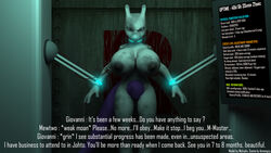 . 2014 3d annonguy big_breasts breasts dialog female furry giovanni hi_res high_resolution highres huge_breasts mewtwo nintendo nipples no_humans nude pokemon pokemon_(species) pokephilia pose solo text video_games wolvalix