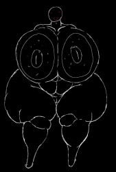 1girls areolae barefoot black_background black_body breasts completely_nude completely_nude_female female female_only full_body huge_breasts kreniss naked naked_female nipples nude nude_female pussy smile solo solo_female white_outline