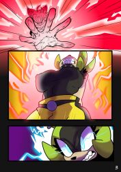 1boy 1boy1girl 1girls 2025 absurd_res action_pose angry_face anthro big_boobs big_breasts big_tits black_shirt blue_electricity blue_eyes blue_lightning boobs breasts collar comic comic_page commission commissioner_upload digital_drawing_(artwork) digital_media_(artwork) electric_eyes electric_shock electricity electrocuted electrocution erokuman04 fight fighting fox fox_boy fox_ears green_fur green_hair horns idw_comics idw_publishing kitsune mobian_(species) mobian_fox nipple_bulge red_electricity red_lightning sega sharp_teeth sonic_(series) sonic_the_hedgehog_(comics) sonic_the_hedgehog_(idw) sonic_the_hedgehog_(series) surge_the_tenrec tenrec tenrec_girl tenrec_humanoid tits unstable_the_hellfox yellow_pants