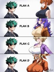 1boy 2d 2d_(artwork) 4girls absurdres aged_up amen_pose_(meme) anger_vein ass bakugou_katsuki bakugou_mitsuki big_ass big_breasts black-framed_eyewear black_shoes black_skirt blonde_hair blue_eyes blurry blurry_foreground boku_no_hero_academia boku_no_hero_academia_(finale) bracelet breasts brown_hair brown_pantyhose but_you_can't_prove_it_(meme) cleavage closed_eyes closed_mouth collarbone commentary commentary_request convenient_censoring dress furry furry_female glasses green_hair greying_hair hair_between_eyes heart heart_hands highres holding holding_shoes holding_unworn_clothes hourglass_figure ippan_josei izuku_midoriya jacket jewelry kaina_tsutsumi lady_nagant large_breasts long_hair looking_at_another looking_at_viewer mature_female meme meme_reference mitsuki_bakugou mother_and_child mother_and_son multicolored_hair multiple_girls multiple_views my_hero_academia my_hero_academia_(finale) ochako_uraraka one_eye_closed open_clothes open_jacket pantyhose parent_and_child polka_dot polka_dot_background post-timeskip praise_da_booty_(meme) purple_hair purple_jacket red_dress red_eyes round_eyewear scar scar_across_eye scar_on_face scar_on_neck shoes short_hair simple_background skirt slim_waist smile solo spanish_commentary spanish_text speech_bubble spoken_heart standing thick_thighs thigh_strap translation_request two-tone_hair unworn_shoes uraraka_ochako vlizz white_background white_dress wide_hips