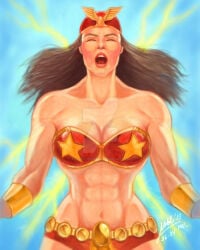 abs biceps breasts darna deviantart female female_only hips muscular_arms muscular_female open_mouth red_bikini red_lips six_pack