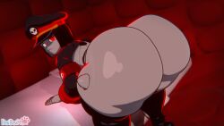 1girl 3d all_fours android armband artist_name ass ass_focus bent_over black_hair black_headwear blender bob_cut clothing colored_skin daidaikon female from_behind grey_skin hat huge_ass humanoid_robot joints large_ass lewdssonk looking_at_viewer looking_back metal_skin original original_character peaked_cap presenting red_eyes robot_commander_(bingbingzi) robot_girl robot_joints shiny_skin short_hair shortstack skull solo thick_thighs thighhighs thighs thong top-down_bottom-up wide_hips