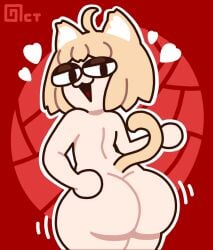 ahoge ass ass_focus ass_shake back_view blonde_hair cat_ears cat_tail catgirl chibi from_behind heart huge_ass melty_blood naked nude octotron2000 self_upload shaking_ass short_hair shortstack smile smiling smug spoken_heart tail thick_thighs tsukihime wide_hips