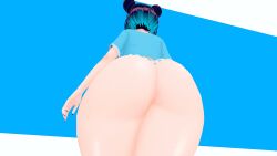 1girls animated big_ass big_booty big_butt cyan_dyed_tips dark_blue_hair double_bun fat_ass female female_focus female_only from_behind from_below huge_ass original_character panties pitpanduh shirt solo solo_female tagme video walking