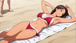 beach bikini game_cg oc original original_character red_bikini sunbathing