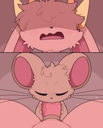 accessory ambiguous_gender animal_genitalia animal_penis blush bodily_fluids bow_accessory brown_body brown_fur dominant duo ear_accessory erection eyes_closed fellatio femboy feral feral_on_feral fluffy fur genital_fluids genitals hi_res house_mouse km-15 lagomorph larger_sub leporid male male/ambiguous mammal mouse murid murine open_mouth oral oral_penetration penetration penile penile_penetration penis penis_grab rabbit ribbons rodent saliva saliva_on_penis scaroused sex simple_background size_difference submissive sweat tail tail_around_penis tail_fetish tail_play tapering_penis whiskers yellow_bow yellow_ribbon