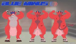 anthro anus blue_minus bovid bovine bow_ribbon female flat_chested fruitybootyraptor genitals hi_res mammal mask muscular muscular_female scar solo teats thick_thighs udders vulva wide_hips