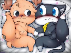 antlers balls ballsack bed bed_sheet bedding black_fur blue_eyes blush blushing brown_fur butt cat_boy cat_ears cat_tail catboy censored fangs feline feline_ears feline_humanoid feline_tail fur headgear headwear hooves imminent_anal imminent_sex morgana_(persona) naked neckerchief neckwear pawpads paws persona persona_5 pillow presenting presenting_hindquarters reindeer reindeer_antlers shortstack small_penis tail tails tony_tony_chopper white_fur young younger_male