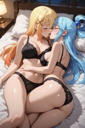 2girls ai_generated aqua_(konosuba) blue_hair darkness_(konosuba) female female_only kono_subarashii_sekai_ni_shukufuku_wo! long_hair tagme