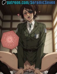 1boy 1boy1girl 1boys 1female 1girl 1girls 2025 2d ai ai_generated anime anime_style attack_on_titan brown_hair cowgirl_position dark_hair female female_on_top female_penetrated glasses hanji_zoe light-skinned_female light_skin male male/female male_penetrating male_penetrating_female ovum ovum_with_heart seramic_seven sex sexual_intercourse shingeki_no_kyojin short_hair survey_corps survey_corps_(emblem) survey_corps_uniform vaginal vaginal_insertion vaginal_penetration vaginal_sex woman_on_top