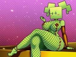 1girls 2026 big_breasts female female_only fishnet_clothing fishnets green_body green_skin mario_(series) mimi_(super_paper_mario) nintendo paper_mario skindentation sleepiitreat solo solo_female super_paper_mario tagme thick_ass thick_legs thick_thighs twintails voluptuous wide_hips