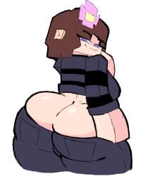 1girl 1girls 2023 ass ass_cleavage back_view big_ass blue_eyes brown_hair eks-out flower_in_hair jenny_belle jenny_belle_(slipperyt) looking_at_viewer minecraft minecraft_girl slipperyt