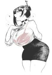 1girls big_breasts busty character_request clothed female female_only huge_breasts krekk0v large_breasts milf office_clothing office_lady sweat sweating sweaty tagme thick