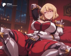 1girl 1girls absurd_res absurdres ai_generated arm_behind_head arm_up armor armored_boots ass bed big_ass big_breasts black_gloves blonde_hair blurred_background blurry blurry_background boots breasts cameltoe cartoon cartoony cha_hae-in cha_hae_in cleavage closed_mouth depth_of_field epaulettes female female_focus female_masturbation gauntlets gloves greaves hi_res high_quality high_resolution highres indoors jacket large_ass large_breasts lips looking_to_the_side lying masturbation masturbation_through_clothes night odexai on_back on_bed pants pillow purple_eyes short_hair shoulder_armor sky small_waist smile solo solo_focus solo_leveling spread_legs straight thick_thighs thighs thin_waist through_clothes tight_clothes vambraces white_jacket wide_hips window