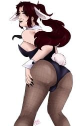 1futa 1girls ass big_breasts black_lipstick black_nails boobs bunnysuit katzedreel makeup no_sex original_character penis ponytail red_hair thighs trans_woman