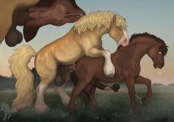 anal anal_orgasm anal_penetration animal_genitalia animal_penis balls belgian_draft_horse big_balls big_flare big_penis bite blonde_hair bodily_fluids brown_body brown_fur caro_(fenn.perrox) cum cum_in_ass cum_inside cum_while_penetrated draft_horse duo ejaculation equid equine equine_genitalia equine_penis feathering fenn.perrox feral feral_on_feral feral_penetrated feral_penetrating feral_penetrating_feral fetlocks flared_penis fog fur genital_fluids genitals hair hands-free harry_(space_engy) hi_res hooves horse internal internal_anal male male/male mammal meadow medial_ring orgasm outside outside_sex penetration penile penile_penetration penis penis_in_ass scruff_bite sex surprised tail tan_body tan_fur unguligrade